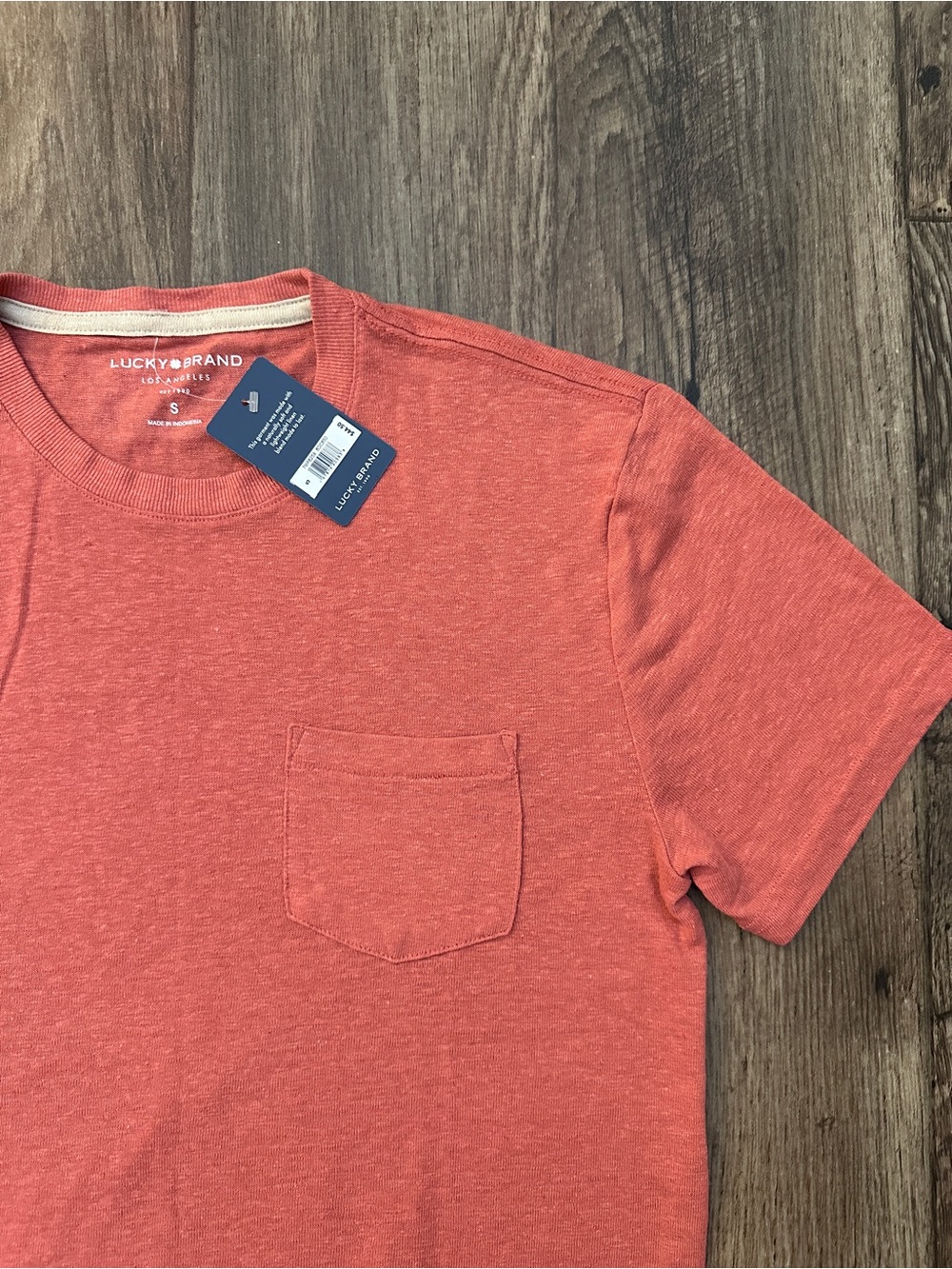 Lucky Brand 55% Linen Blend Crew Neck Tshirt Men’s Size S Terracotta